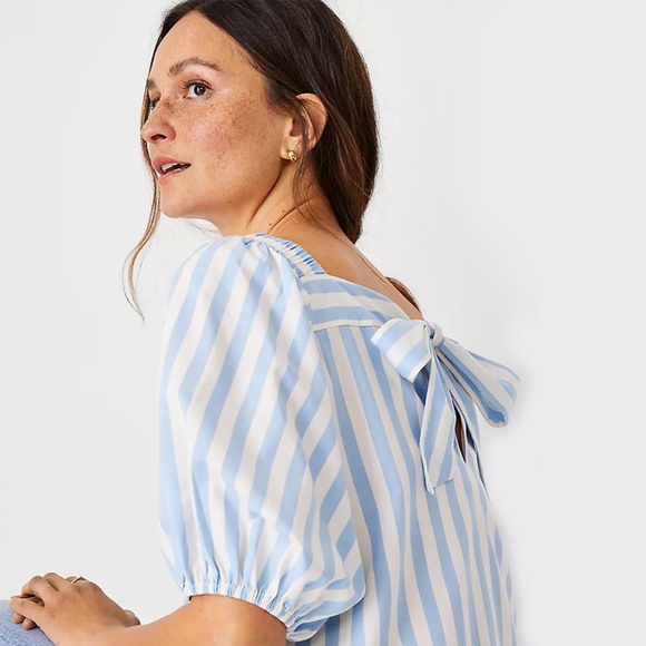 Ann Taylor Stripe Tie Back Square Neck Top - Picture 3 of 3